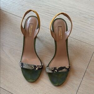 Aquazzura Green and Yellow Croc Women's Sandals , 37.5